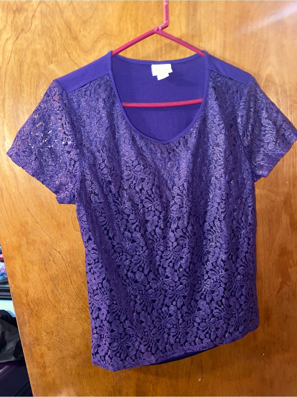Jaclyn Smith Purple Lace Short Sleeve Top Size Large
